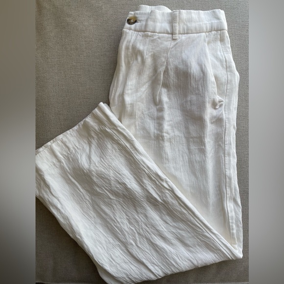Zara Wide Leg Linen Blend Trousers In White Size XL - Picture 10 of 13